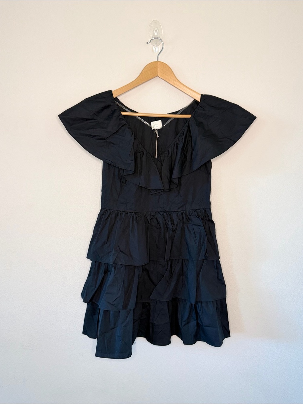 NWT A New Day Black Cotton Poplin Tiered Babydoll Dress Size Small